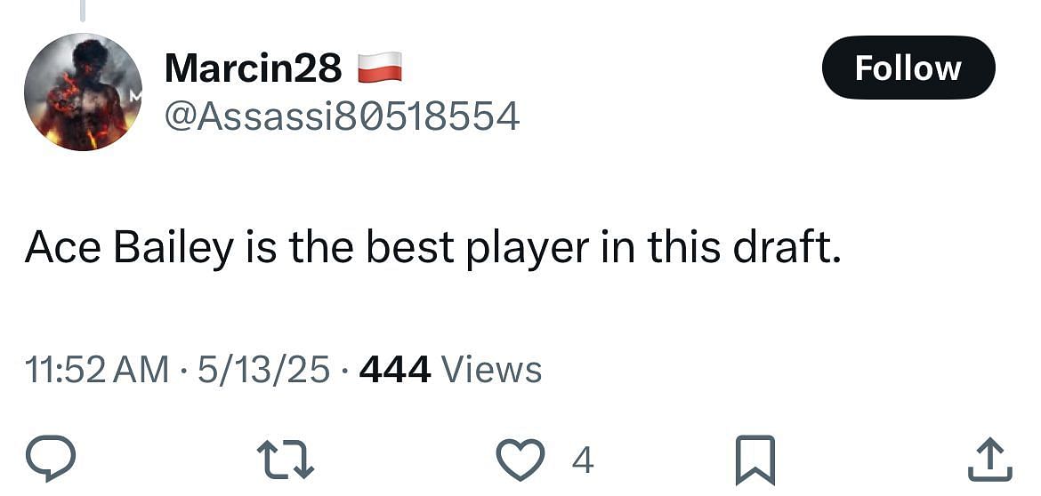 An X user calls Bailey the best player in the 2025 NBA draft